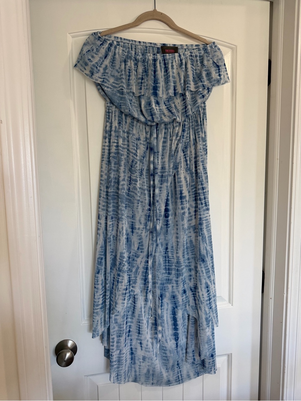 Forcynthia Beachwear Sheer Blue Tie-Dye Off-Shoulder Coverup